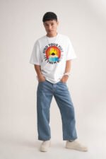 Men's White Find Your Fire Oversized Printed T-Shirt