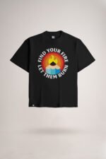 Men's Jet Black Find Your Fire Oversized Printed T-Shirt