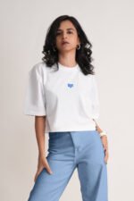 Women's White Hey Dude Oversized Printed Crop Top