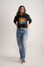 Women's Jet Black Find Your Fire Oversized Printed Crop Top