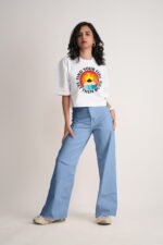 Women's White Find Your Fire Oversized Printed Crop Top