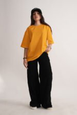 Women's Solid Mango Yellow Solid Oversized T-Shirt