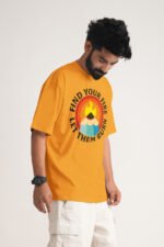 Men's Mango Yellow Find Your Fire Oversized Printed T-Shirt