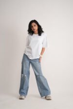 Women's Solid White Oversized T-Shirt
