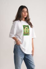 Women's White Nimboo Pani Oversized Printed T-Shirt