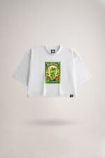 Women's White Nimboo Pani Oversized Printed Crop Top