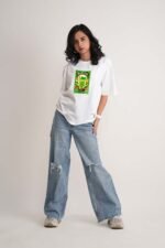 Women's White Nimboo Pani Oversized Printed T-Shirt