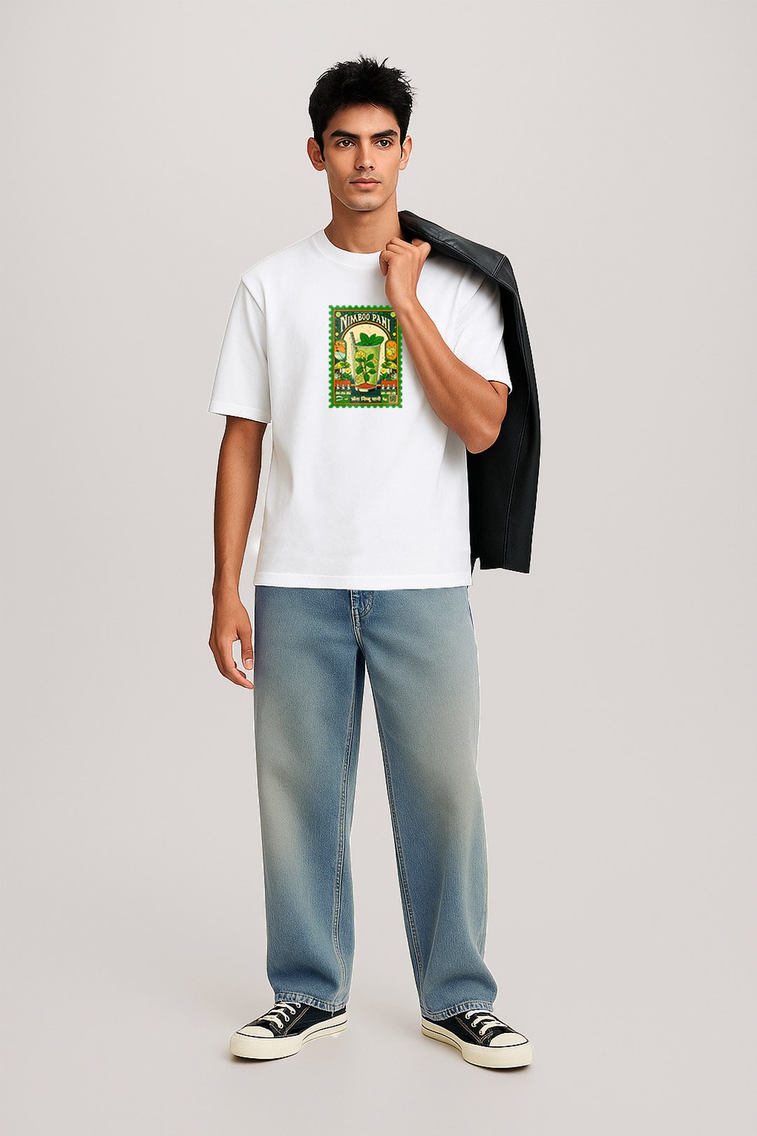 Men's White Nimboo Pani Classic Fit Printed T-Shirt