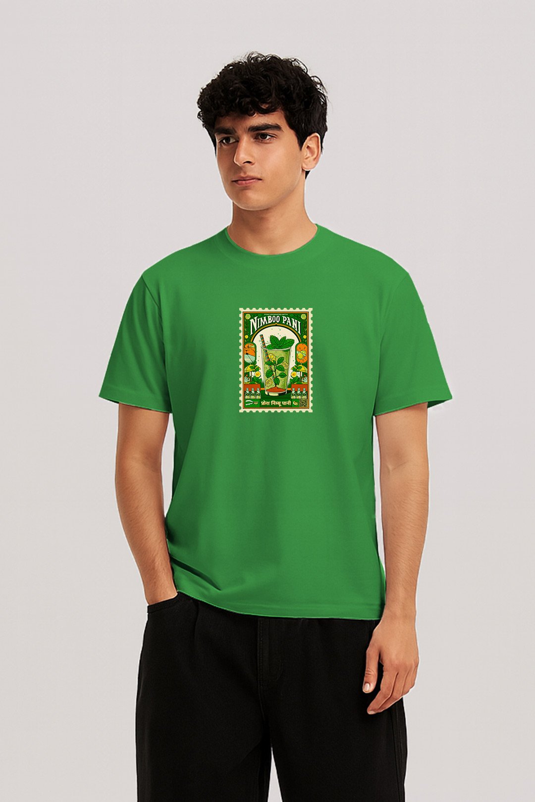 Men's Green Nimboo Pani Classic Fit Printed T-Shirt