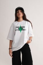 Women's White Find Magic Oversized Printed T-Shirt
