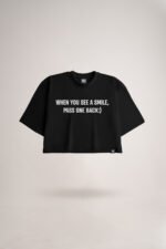 Women's Black Smile Oversized Crop Top