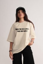 Women's Cream Smile Oversized Printed T-Shirt