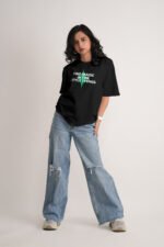 Women's Solid Jet Black Find Magic Oversized T-Shirt
