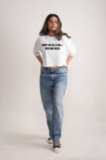 Women's White Smile Oversized Printed Crop Top