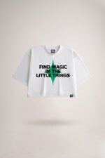 Women's White Find Magic Oversized Printed Crop Top