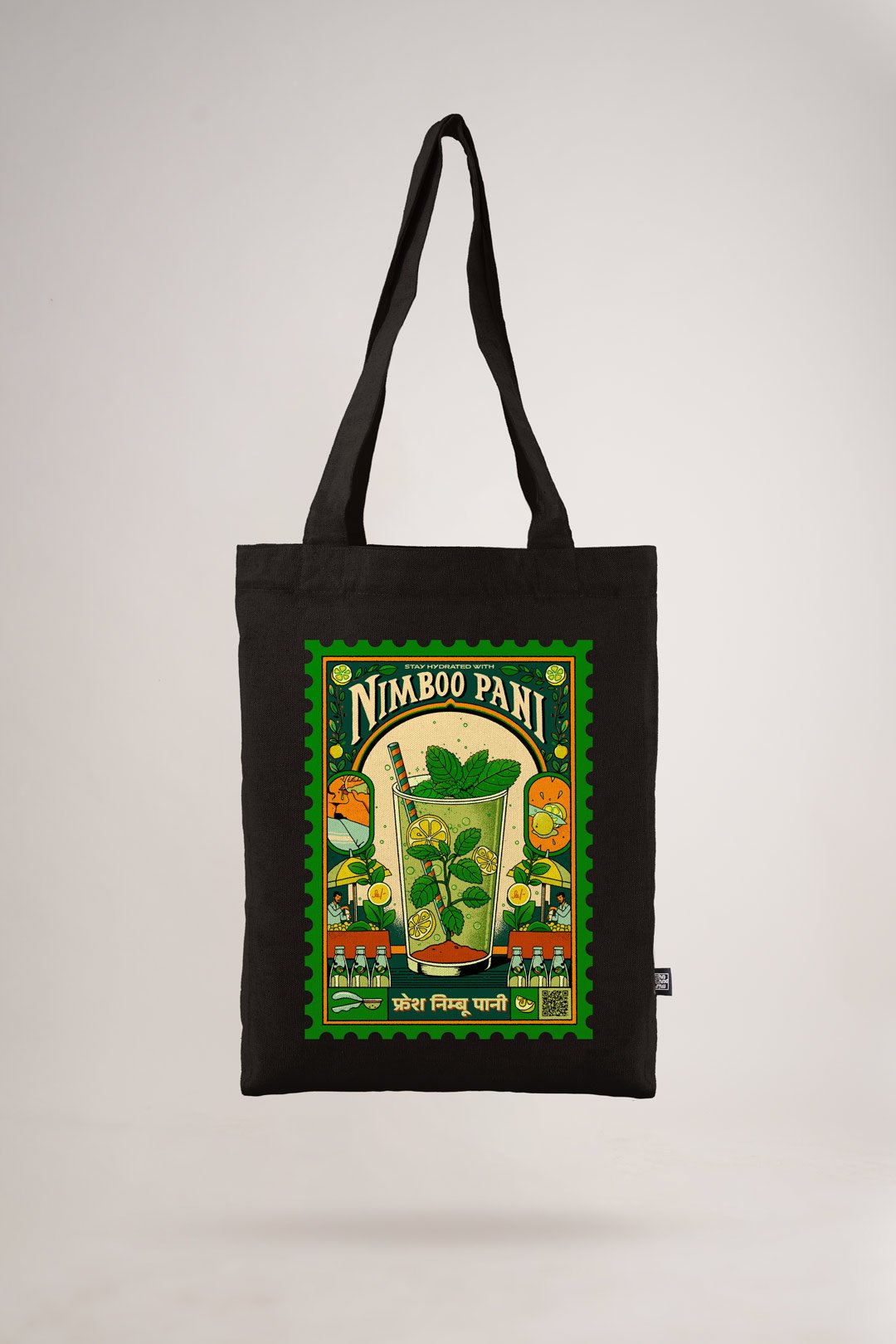 Black Nimboo Pani Printed Small Tote Bag