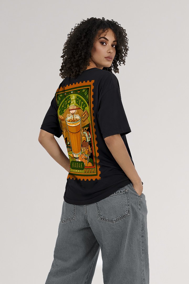 Women's Black Chai II Oversized Printed T-Shirt