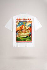Men's White Ramen Oversized Printed T-Shirt