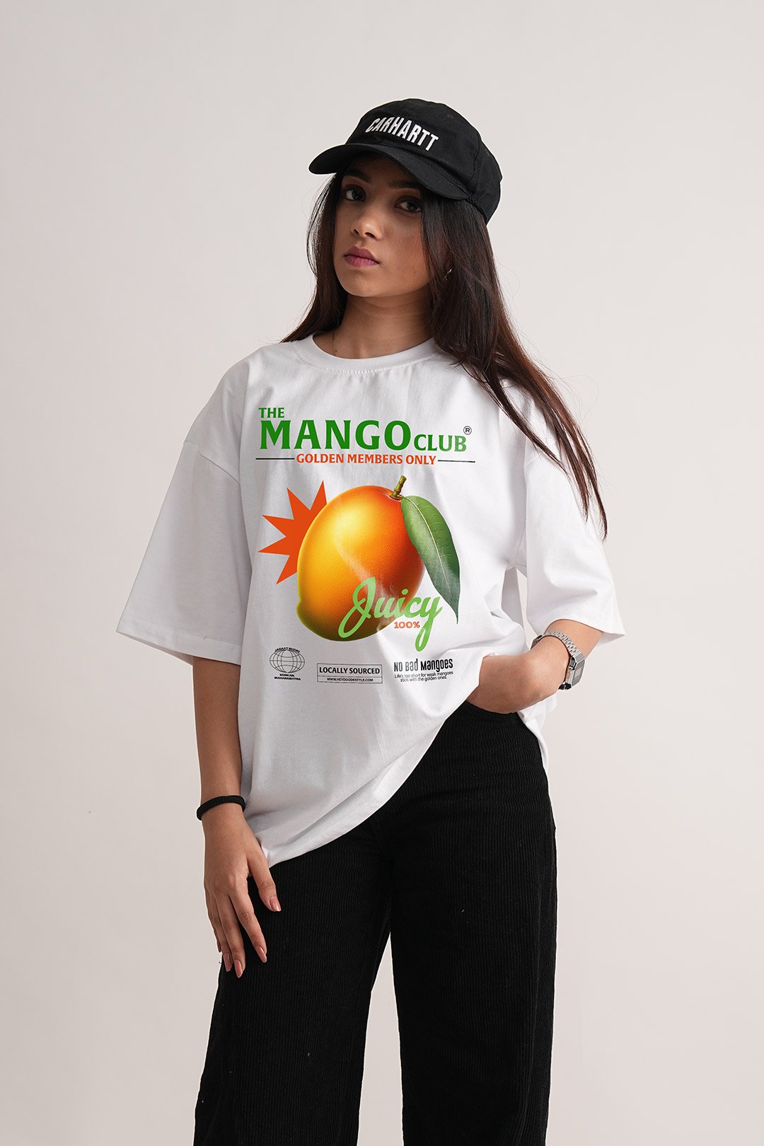Women's White Mango Club Oversized Printed T-Shirt