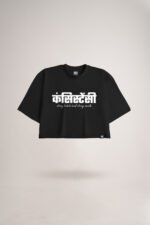 Women's Balck Consistency Oversized Printed Crop Top