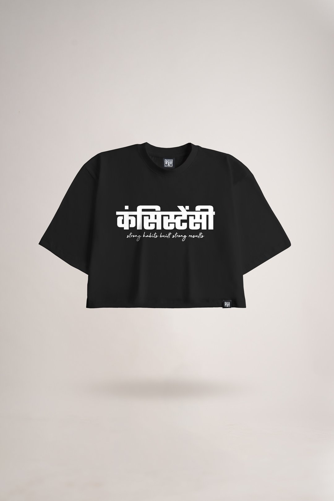 Women's Balck Consistency Oversized Printed Crop Top